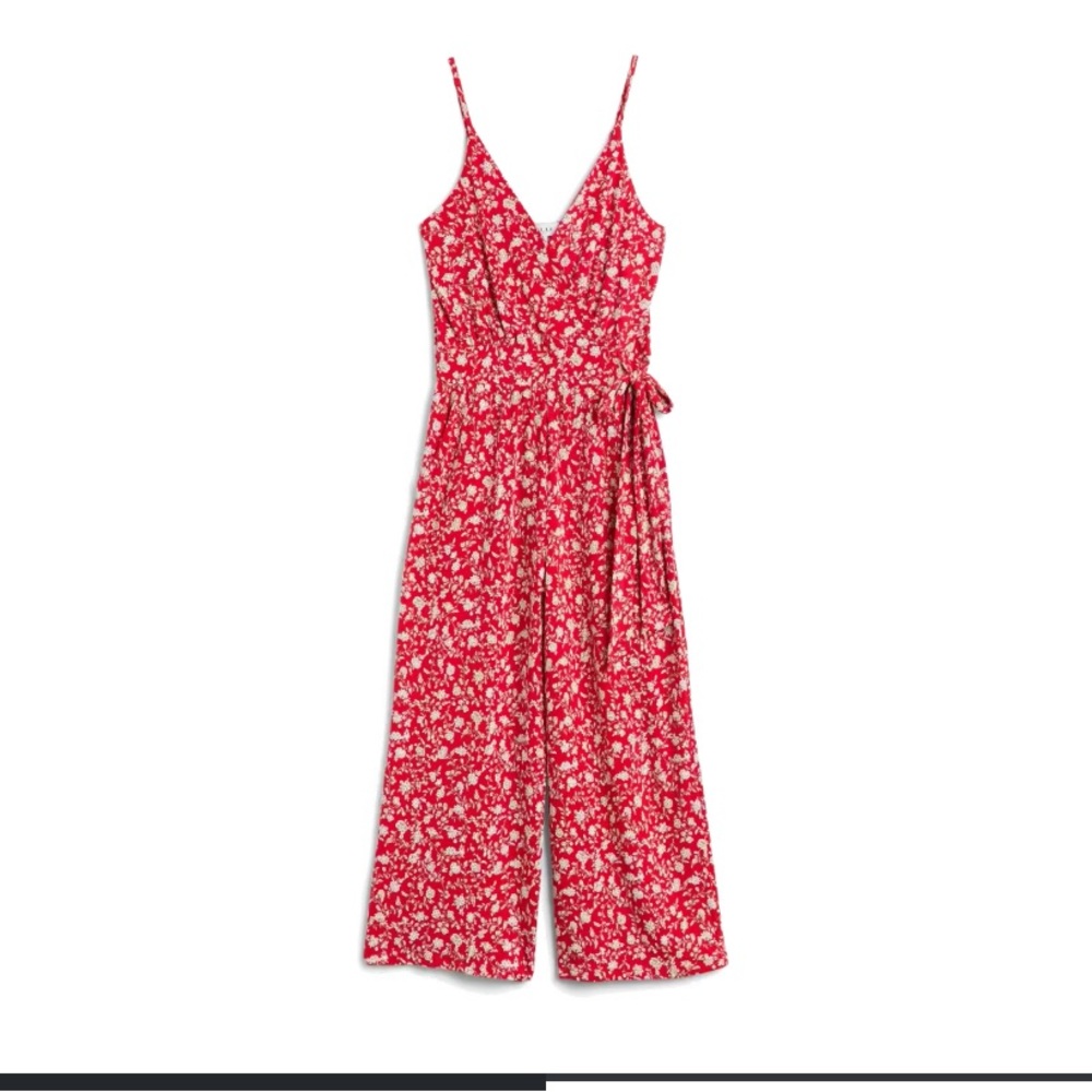 Kaileigh Women's Rica Knit Crop Jumpsuit With Pockets Red Floral Medium